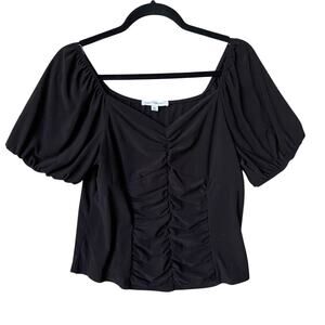 NWT New Perseption Concept Juniors XL Black Short Sleeve V Neck Cropped Blouse